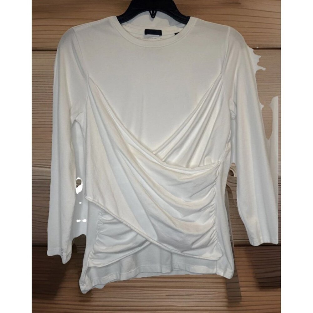 ATM Anthony Thomas Melillo Womens White Cross Stretch 3/4 Sleeve‎ Knit Top Sz L